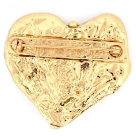 Yves Saint Laurent-VINTAGE NEW YVES SAINT LAURENT HEART AND STONES GOLD METAL BROOCH HEART BROOCH-Golden