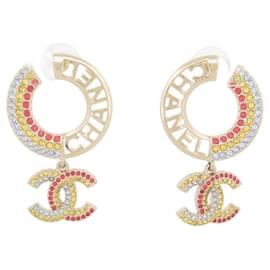 Chanel-NEW CHANEL MULTICOLOR CC LOGO PENDANT EARRINGS EARRINGS-Golden