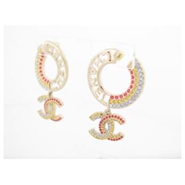 Chanel-NEW CHANEL MULTICOLOR CC LOGO PENDANT EARRINGS EARRINGS-Golden