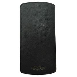 NEW SMYTHSON GLASSES CASE 1200950 BLACK PANAMA LEATHER GLASSES CASE Black
