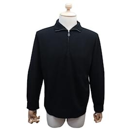 Hermès-HERMES HERMES TRUCK COLLAR SWEATER XL 56 IN BLACK CASHMERE WOOL SWEAT-Black