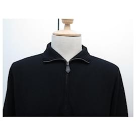 Hermès-HERMES HERMES TRUCK COLLAR SWEATER XL 56 IN BLACK CASHMERE WOOL SWEAT-Black