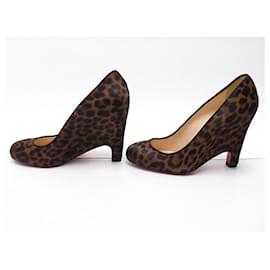 Christian Louboutin-NEUF CHAUSSURES CRHISTIAN LOUBOUTIN MORPHING WEDGE 38 POULAIN LEOPARD SHOES-Noir