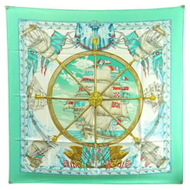Hermès-NEW HERMES SCARF VIVE LE VENT BOURTHOUMIEUX CARRE 90 SILK NEW SILK SCARF-Green