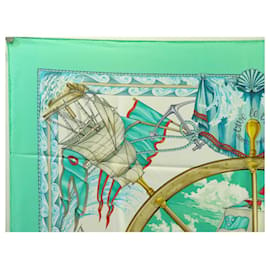 Hermès-NEW HERMES SCARF VIVE LE VENT BOURTHOUMIEUX CARRE 90 SILK NEW SILK SCARF-Green