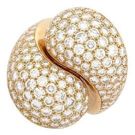 Cartier-ANEL DE PAVAGEM VINTAGE CARTIER YING E YANG 160 diamantes 5.25CT T53 ct ouro 18K RING-Dourado