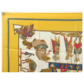 Hermès-NEW HERMES SCARF THE TIME OF PUPPETS FAIVRE SILK SQUARE 90 SCARF-Yellow