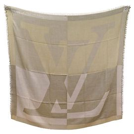 NEUE CHALE LOUIS VUITTON-LOGO-INITIALEN LV 140CM Kaschmir-Seidenschal in Beige Beige
