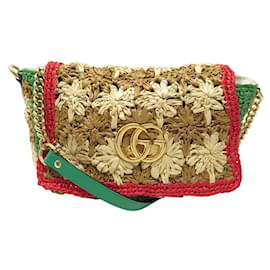 Gucci-SAC A MAIN GUCCI GG MARMONT FLORAL RAPHIA 574433 BANDOULIERE HAND BAG-Multicolore