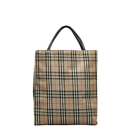Burberry-Nova Check Leather-Trimmed Tote-Brown