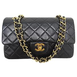 Chanel-VINTAGE SAC A MAIN CHANEL TIMELESS CLASSIQUE PM CUIR BANDOULIERE HAND BAG-Noir