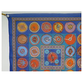 Hermès-NEW HERMES BELLES OF MEXICO VIRGINIA JAMIN CARRE SCARF 65 COTTON SCARF-Blue