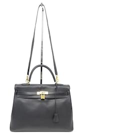 Hermès-DEVOLUCIONES DEL BOLSO HERMES KELLY II 35 BOLSO BANDOLERA BOX SWIFT DE PIEL DE BECERRO-Negro