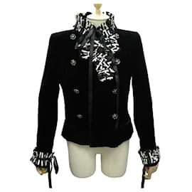Chanel-NEW CHANEL lined BREASTED JACKET WITH RIBBON COLLAR P33674V11687 M 40 jacket-Black