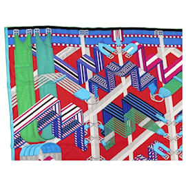 Hermès-NEUF CHALE HERMES LES SANGLES EN ZIG ZAG JAMIN 140 CACHEMIRE ET SOIE SHWAL-Multicolore