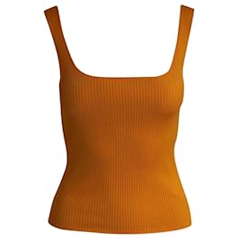 Sandro-Sandro Paris Camiseta sin mangas de punto acanalado en viscosa naranja-Naranja
