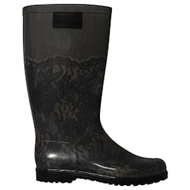 Valentino Garavani-Valentino Lace-Printed Rain Boots in Black  Rubber-Black