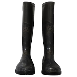 Valentino Garavani-Botas de lluvia con estampado de encaje Valentino en goma negra-Negro