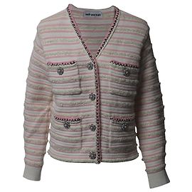 Self portrait Cardigan listrado com enfeites de strass e autorretrato em algodão rosa Rosa