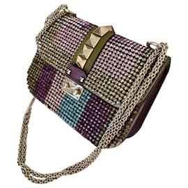 Valentino Garavani-Valentino Garavani – Kleine Glam Lock-Schultertasche mit Kristallverzierung aus mehrfarbigem Leder-Mehrfarben