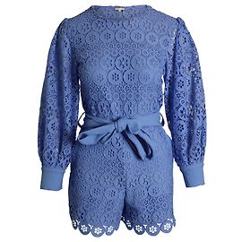 Maje Belted Lace Romper in Blue Polyester Blue