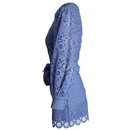 Maje-Maje Belted Lace Romper in Blue Polyester-Blue
