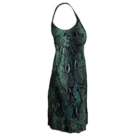 Diane Von Furstenberg-Diane Von Furstenberg Snake Print Sleeveless Mini Dress in Green Silk-Green