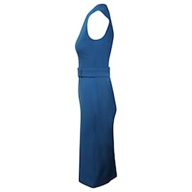 Hugo Boss-Vestido Midi Boss Dadorina com Cinto em Poliéster Azul-Azul