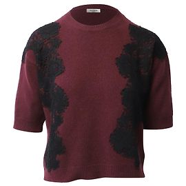 Valentino Garavani Strickoberteil mit Spitzenbesatz aus burgunderroter Wolle Bordeaux