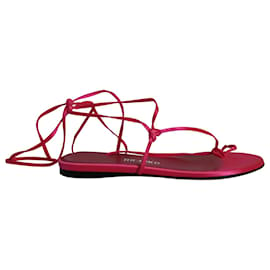 Attico-The Attico Kika Lace Up Thong Sandals in Pink Satin -Pink