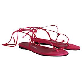 Attico-The Attico Kika Lace Up Thong Sandals in Pink Satin -Pink