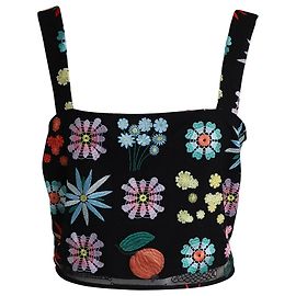 Staud Regina Embroidered Crop Top in Black Polyester Black