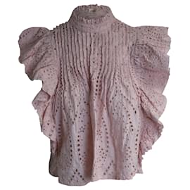 Ganni-Blusa Ganni in Broderie Anglaise in cotone rosa-Rosa