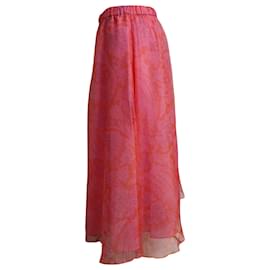 Staud-Staud Floral Midi Skirt in Pink Polyester-Pink