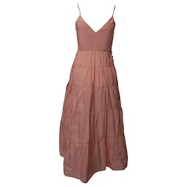 Maje-Maje Tiered Strappy Sleeveless Maxi Dress in Peach Taffeta Polyester-Pink,Peach