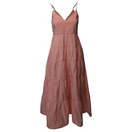 Maje-Maje Tiered Strappy Sleeveless Maxi Dress in Peach Taffeta Polyester-Pink,Peach