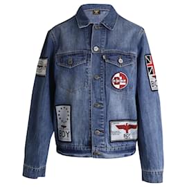 Boyy-BOY London Embroidered Patched Jacket in Blue Cotton Denim-Blue