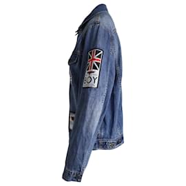 Boyy-Jaqueta com remendos bordados BOY London em jeans de algodão azul-Azul
