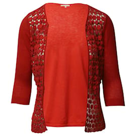 Maje-Maje Crocheted Cardigan in Red Cotton-Red