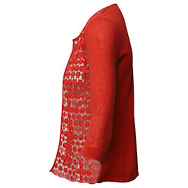 Maje-Cardigan Maje au crochet en coton rouge-Rouge
