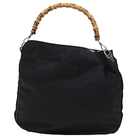 Gucci-GUCCI Bamboo Shoulder Bag Nylon Canvas Black 001 1781 1577 Auth ep1881-Black