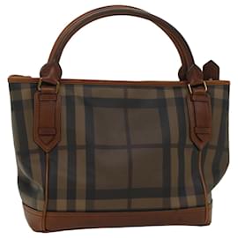 Burberry-BURBERRY Nova Check Blue Label Shoulder Bag PVC Leather Brown Auth 54109-Brown