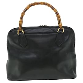 Gucci-GUCCI Bamboo Hand Bag Leather 2way Black 000 1186 0289 Auth bs8639-Black