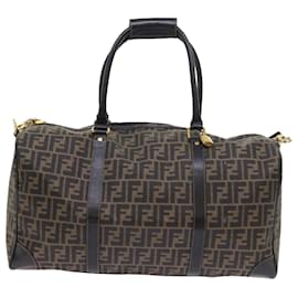 Fendi-Sac Boston en toile Fendi Zucca 2façon Noir Marron Auth 54154-Marron,Noir