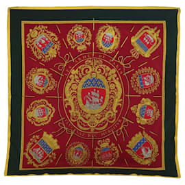 Hermès-HERMES CARRE 90 Les Armes de Paris Scarf Silk Red Green yellow Auth 54440-Red,Green,Yellow