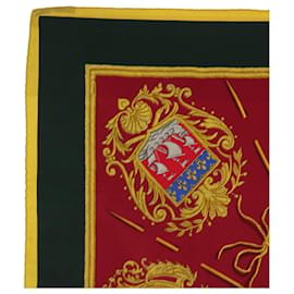 Hermès-HERMES CARRE 90 Les Armes de Paris Scarf Silk Red Green yellow Auth 54440-Red,Green,Yellow