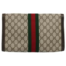 Gucci-GUCCI GG Canvas Web Sherry Line Clutch Bag Beige Red 41 014 3087 30 Auth ep1883-Red,Beige