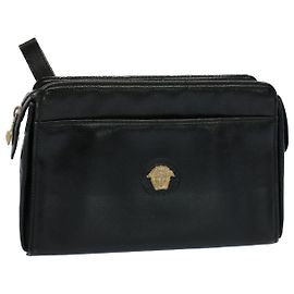 Gianni Versace Bolso Clutch Cuero Negro Auth ar10310 Negro