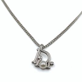 Dior-Dior Christian Dior Halskette aus silbernem Metall mit Perle-Silber