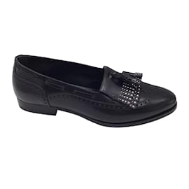 Céline-Celine Black / Silver Studded Tassel Detail Oxford Loafers / Flats-Black